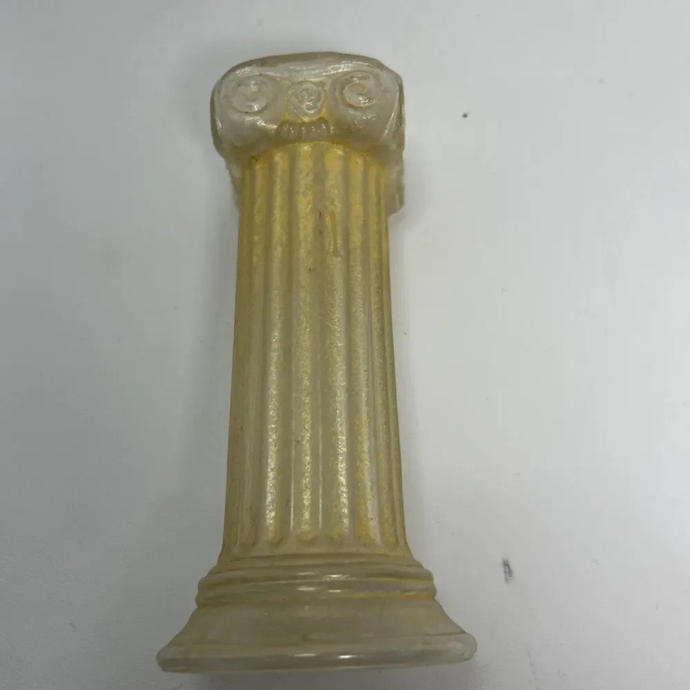 Vtg Gold Frosted Clear Glass Ionic Neo-Classical Greek Roman Column Candlestick
